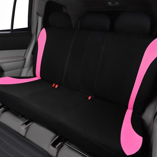 Flying Banner Car Seat Covers Full Set Front Seats and Rear Bench Mesh Fabric Splicing Polyester Cover Black with Pink Color - color: Black Pink, size: Full Set