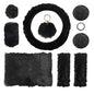 10 PCS Fluffy Steering Wheel Covers Set, 15 Inch Soft Steering Wheel Cover, Handbrake Cover & Gear Shift Cover & Seat Belt Cover & Gear Shift Cover & Diamond Ignition Ring (Black)