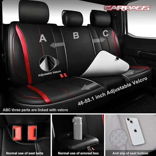 CAR PASS Nappa Leather Car Seat Covers, Durable Waterproof Luxury Universal Seat Covers for SUV Pick-up Truck Sedan, Anti-Slip Driver 5 Seat Covers Full Set with Backrest, Black Metallic Red - color: Black Metallic Red, size: Full Set