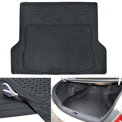 Black Rubber Trunk Mat Fits Cars Universal Trim To Liner 43.2" X 53.7" Inches-Size MT-785-BK