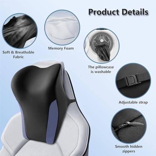 BABUR Car Headrest Pillow | Ergonomic Memory Foam Neck Shoulder Support Pillow with Adjustable Design & Enlarged Surface | Pain Relief for Driving Travel Sleeping | Blue 1 Pack - color: Blue