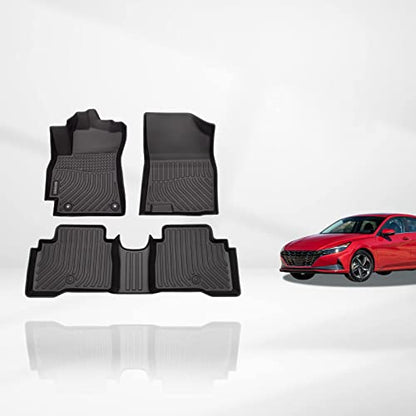 KELCSEECS® Floor Mats Custom for Hyundai Elantra Hybrid 2026 2025 2024 2023 2022 2021 All Weather Protection TPE Heavy Duty Non-Slip Automotive Floor Liners Front & 2nd Row full set Accessories, Black - style: 1) For 2021-2026 Elantra Hybrid Floor Mats