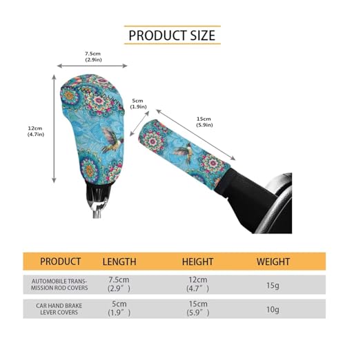 Bulopur Car Shifter Gear Hand Brake Trim Cover Set for Most Cars Van SUV Sedan Truck Auto Accessories - color: Boho Floral Hummingbird