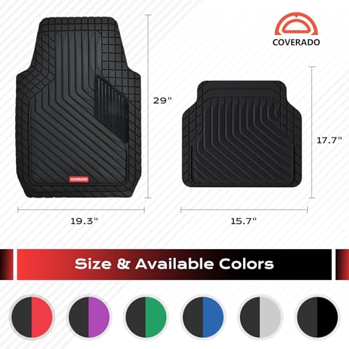 Coverado Heavy-Duty PVC Car Floor Mats Full Set – Black Metallic Heel Pad, All-Weather Protection for Front & Rear, Non-Slip Backing, Easy-to-Clean Liners, 4 Pcs - color: 4-Black