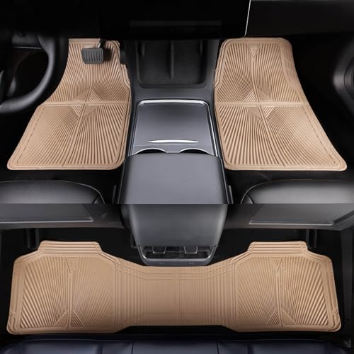 CAR PASS Beige Rubber Floor Mats&Cargo Liner,Waterproof Truck Mats Heavy Duty,All Weather Trim-to-Fit Automotive Mat for Car Truck SUV,Anti-Slip Easy Clean Durable,Full Set 5-Piece,3D Emboss All Beige - color: Beige Cargo Liner