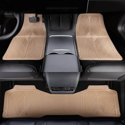 CAR PASS Beige Rubber Floor Mats&Cargo Liner,Waterproof Truck Mats Heavy Duty,All Weather Trim-to-Fit Automotive Mat for Car Truck SUV,Anti-Slip Easy Clean Durable,Full Set 5-Piece,3D Emboss All Beige - color: Beige Cargo Liner