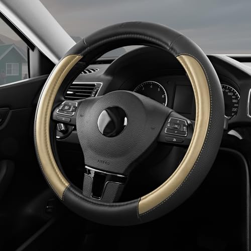 Skechers Steering Wheel Cover Memory Foam,Luxury Leather Steering Wheel Covers,Universal Anti-Slip Fit 14" 1/2-15" Car Wheel Cover for Stylish Car Decor Gifts Fit Suvs,Vans,Sedans,Car,Trucks,Beige