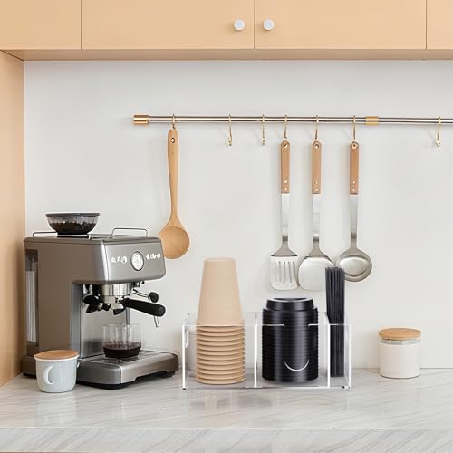 Acrylic Coffee Cup Holder for Countertop, Coffee Bar Accessories and Organizer - Coffe Station Organizer for Cup Lid Stirrers Pod