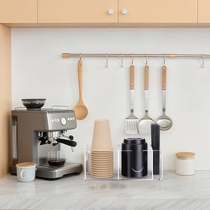 Acrylic Coffee Cup Holder for Countertop, Coffee Bar Accessories and Organizer - Coffe Station Organizer for Cup Lid Stirrers Pod