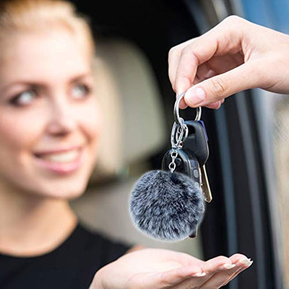 Cute Faux Rabbit Fur Ball Pom Pom Keychain Car Key Ring Handbag Tote Bag Pendant Purse Charm - color: Frost Navy