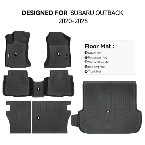 Floor Mats for Subaru Outback 2020-2025, Trunk Mat and Backrest Mat All Weather TPE Protector for Subaru Outback Accessories - size: 18)Outback|2020-2025