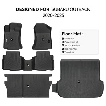 Floor Mats for Subaru Outback 2020-2025, Trunk Mat and Backrest Mat All Weather TPE Protector for Subaru Outback Accessories - size: 18)Outback|2020-2025