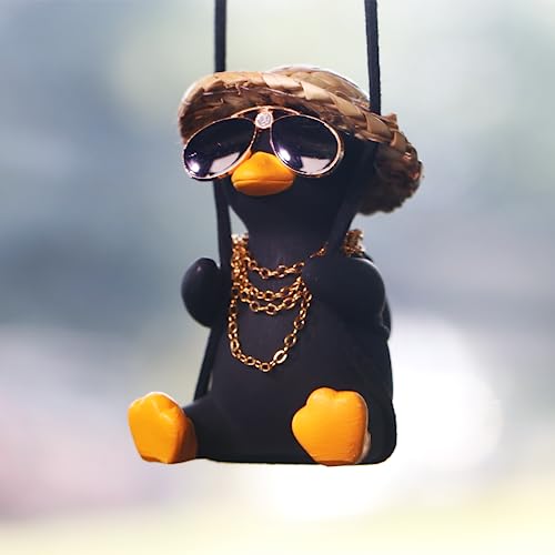 Rear View Mirror Hanging Accessories of Swinging Duck Cool Swinging Duck Car Hanging Ornament Pendant Interior Rearview Mirror Decoration (Black-Yellow Duck) - color: Car Hanging Duck Black Body