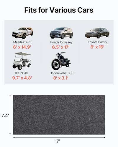 VEVOR Car Garage Mat, 7.4'x17', Shields Against Water, Snow, Rain, Mud, Oil, Durable Slip-Resistant Floor Cover with TPE Leak-Proof Backing, Simple to Maintain & Customizable Size