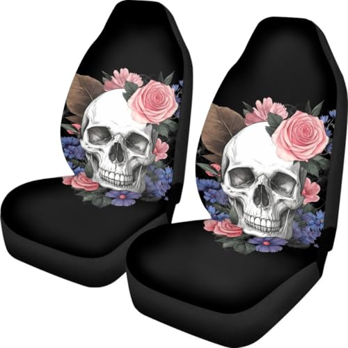 Pehede Car Seat Cover Flower Skull Front for Cars, Easy to Install Cover Set, Accessories Auto Trucks Van SUV,2 Packs - color: Multi13