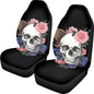 Pehede Car Seat Cover Flower Skull Front for Cars, Easy to Install Cover Set, Accessories Auto Trucks Van SUV,2 Packs - color: Multi13