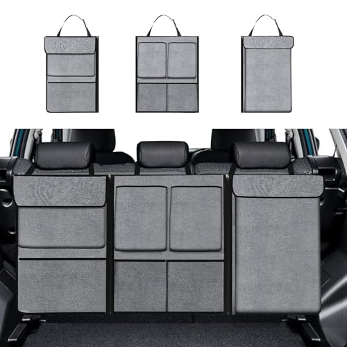 Hovom Car Trunk Organizer, Large Capacity Trunk Organizer for SUV, Detachable Vehicle Seat Back Hanging Storage Organizer with Zippers, Waterproof Car Storage Bag with 7 Pockets (Gray)