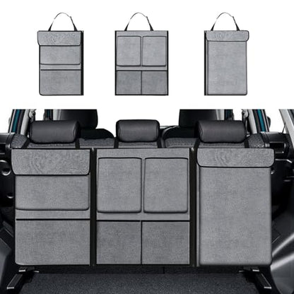 Hovom Car Trunk Organizer, Large Capacity Trunk Organizer for SUV, Detachable Vehicle Seat Back Hanging Storage Organizer with Zippers, Waterproof Car Storage Bag with 7 Pockets (Gray)