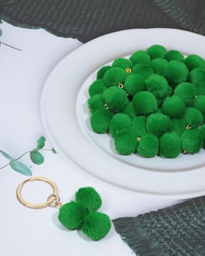 Tupalizy 50PCS Fluffy Pom Poms Charms Soft Fuzzy Faux Fur Puff Ball Pendant for Keychains Bracelets Earrings Jewelry Making Tassels Bags DIY Crafts Party Favors Gifts Accessories - color: Christmas Green