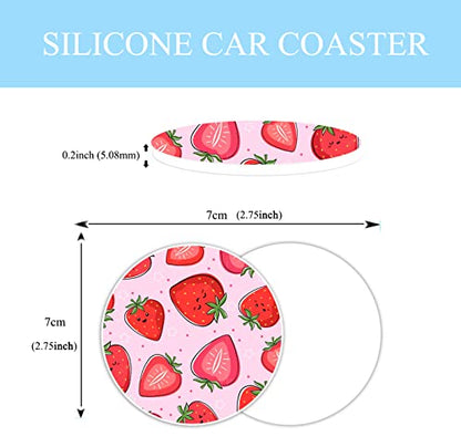 Cute Pink Strawberry Steering Wheel Cover for Women Men with 2 Pcs Car Coasters, Universal 14.5-15 Inch Rainbow Steering Wheel Covers Non-Slip Car Accessories for Girls - color: Starwbrry022
