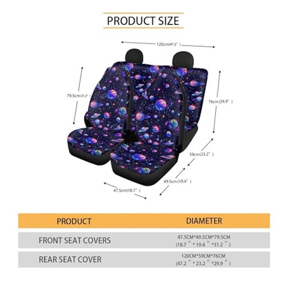 FUSURIRE Purple Planet Print Car Seat Covers 4 Pcs Full Set, Vehicles Front & Rear Seat Protector Universal Fit for Sedan SUV Trucks - color: Purple Planet Print