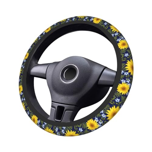 Sunflower Steering Wheel Cover with 2 Car Coasters Non Slip Neoprene for Women Men Universal 15 Inch