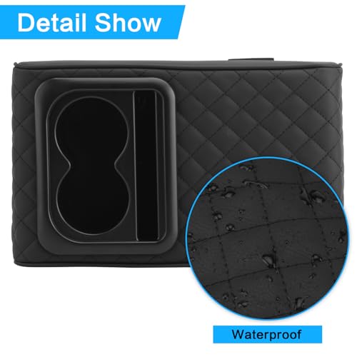 Car Center Console Armrest Pillow with Cup Holder (13.77"*8.26"*2.95") & Phone Holder Waterproof Leather Arm Rest Protector Cushion Car Accessories (Diamond Pattern) - color: Diamond Pattern