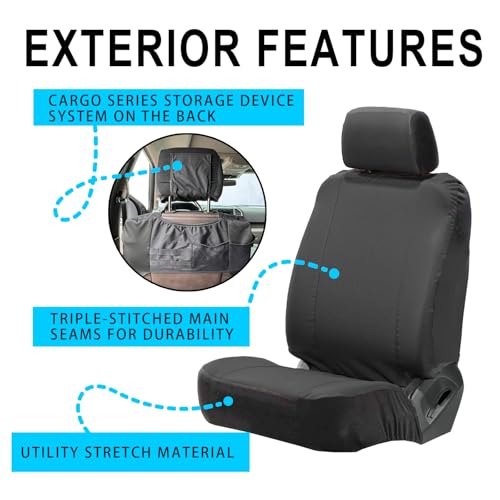 Universal Nylon Canvas Fitted Bucket Seat Cover, Cut-Resistant & Waterproof Front Seat Protector for Trucks (Black) - color: Black