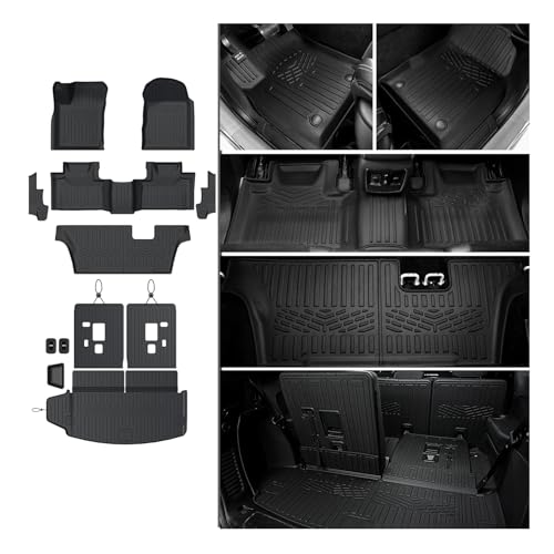Floor Mats Set for 2016-2026 Dodge Durango (Only for 7 Seats with Bench Seats), All Weather TPE Backrest Mat Trunk Mat Cargo Liner Door Sill Guards Accessories (7 Seats Floor Mats Set)