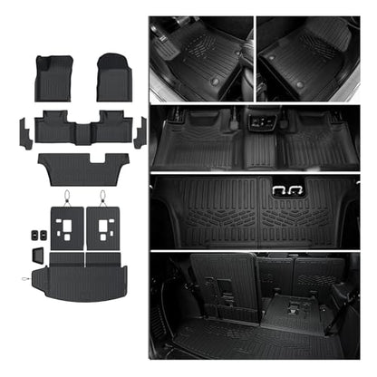 Floor Mats Set for 2016-2026 Dodge Durango (Only for 7 Seats with Bench Seats), All Weather TPE Backrest Mat Trunk Mat Cargo Liner Door Sill Guards Accessories (7 Seats Floor Mats Set)