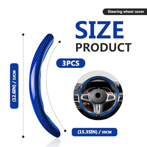 3pcs Universal Carbon Fiber Steering Wheel Cover - Anti-Slip & Segmented Design, Universal 99% Durable Steering Wheel Protector for Men and Women, Car Interior Accessory (Blue)