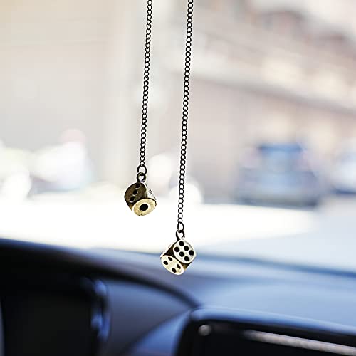 Creative Hanging Dice with Dots Car Metal Pendant Rear View Mirrors Charms Ornament (Brass) - color: Brass
