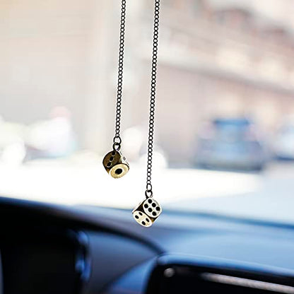 Creative Hanging Dice with Dots Car Metal Pendant Rear View Mirrors Charms Ornament (Brass) - color: Brass