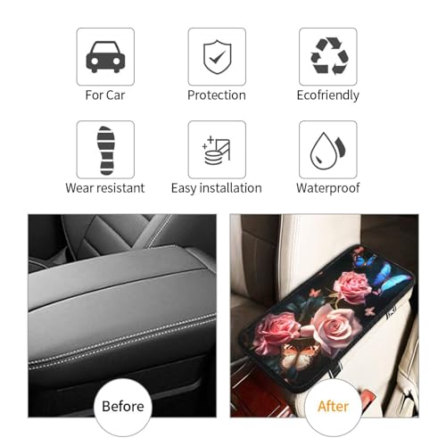 Universal Car Center Console Cushion Pad, Blue Butterfly Pink Rose Soft Waterproof Car Center Console Cover Auto Armrest Seat Box Cover Protector for Most Vehicle SUV Truck Car - color: Blue Butterfly Pink Rose