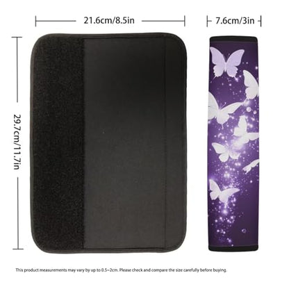 Dolyues Purple Auto Seat Belt Cover with Adjustable Shoulder Strap Pads, Butterfly Print Comfort Soft Seatbelt Cushion for Adult Women Men 2 Pack Full Sets Car Accessories - color: Butterfly Print