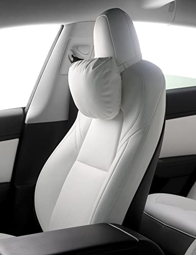 TPARTS Leather Headrest Neck Pillow for All Tesla Model Y/X/3/S(Includes Model Y Juniper 2026 2025 & Model 3 Highland 2024-2026) Accessories, Car Neck Pillow for Traveling (1pc White) - color: 1pc White
