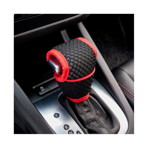 Car Gear Shift Knob Cover, Breathable Automotive Shift Knob Gear Handle Stick Protector Cover, Anti-Slip Anti-Scratch Auto Stick Shift Cover, Universal Car Accessories (Black+Red, Regular) - color: Black+Red, size: Regular