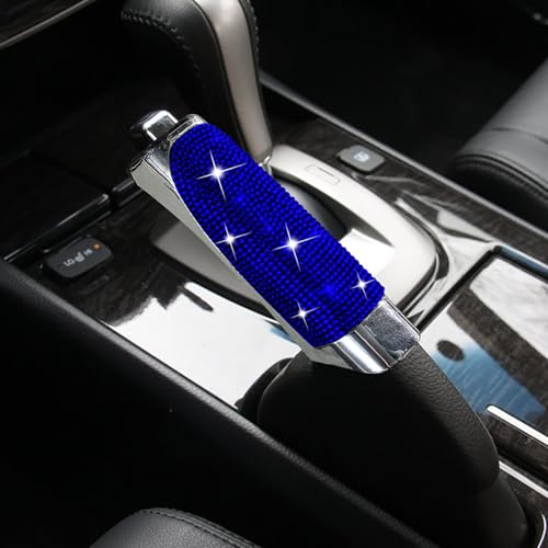 Car Handbrake Cover Bling Diamond Handbrake Housing, Cars Shift Gear Handbrake Covers, Rhinestone Handbrake Shell Pull Handle Protective Collars for Most Cars - color: blue