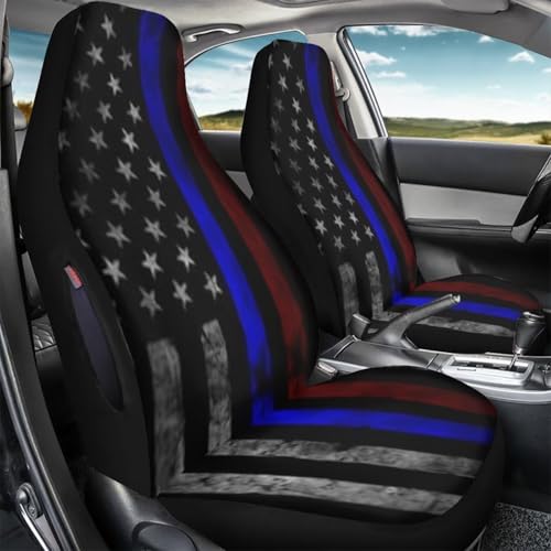 2 Piece Car Seat Covers Front Seat Only, American Flag Printed Front Auto Seat Cover Waterproof, All Weather Car Front Seat Cover Airbag Compatible, Universal Fit for Cars Truck SUV Sedan - color: American Flag - Black and Blue