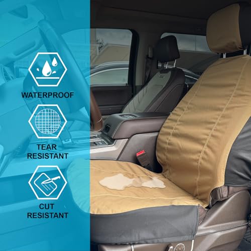 Universal Nylon Canvas Fitted Bucket Seat Cover, Cut-Resistant & Waterproof Front Seat Protector for Trucks (Brown) - color: Brown
