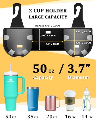 Car Headrest Backseat Cup Holder 3.7" with Organizer, High Capacity 4 in 1 Seat Back Organizer with Headrest Hooks, Multifunctional Storage for Car Travel Accessories Compatible with Most Vehicles - color: GREY+BLACK, size: 2 Pack