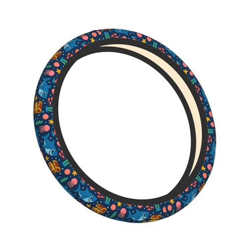 Cute Shark Print Car Steering Wheel Cover with Elastic Anti-Slip,for Steering Wheel with A Diameter of 15"