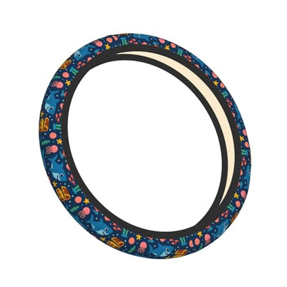 Cute Shark Print Car Steering Wheel Cover with Elastic Anti-Slip,for Steering Wheel with A Diameter of 15"