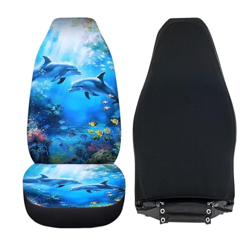 Talayituse Dolphin Fish Coral Print Car Seat Cover Vehicle Bucket Seat Cover 2pcs/Set Auto Front Seat Covers for Most Cars SUV Sedan Comfortable Car Seat Protector