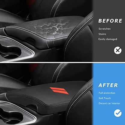 INTGET Car Center Console Armrest Cover for Dodge Challenger Accessories 2023 2022 2021 2020 2019 2018 2017 2016 2015 Interior Arm Rest Seat Cover Middle Console Lid Protector Pad(Black Stitches)