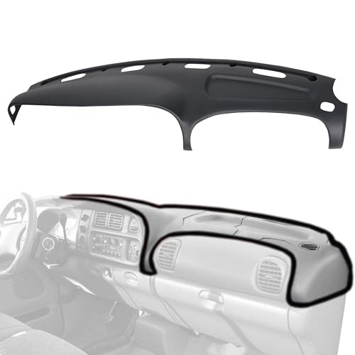 ECOTRIC Dash & Bezel Cover Compatible with 1998-2002 Dodge Ram 1500 2500 3500 Trucks Black Dashboard Bezel Replacement W/Vents & Grey Dash Cover (You Will Receive 2 Packages) - size: Dash Bezel W/ Vents & Dashboard Cover