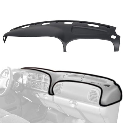 ECOTRIC Dash & Bezel Cover Compatible with 1998-2002 Dodge Ram 1500 2500 3500 Trucks Black Dashboard Bezel Replacement W/Vents & Grey Dash Cover (You Will Receive 2 Packages) - size: Dash Bezel W/ Vents & Dashboard Cover