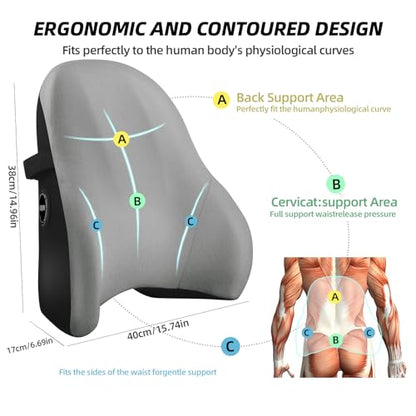 LIQUN Memory Foam Seat Waist Pillow, for Office Chair, Car, Game Chair Lower Back Pain Relief and Improve Posture Lumbar Support Pillow, (Black)