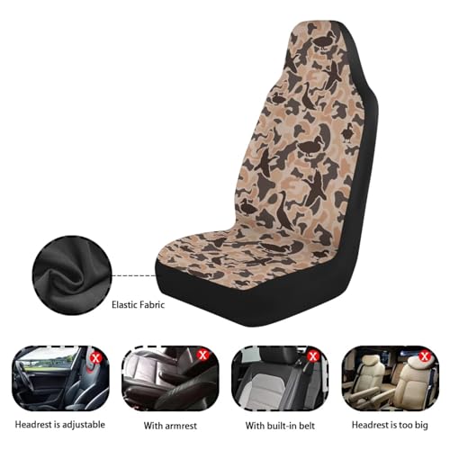 Duck Camo Car Front Seat Covers Comfortable Car Seat Covers Full Set of 2 Stretch Polyester Fabric Cover Automotive Interior Seats Covers Fit for Most Cars SUV Sedans - color: Duck Camo