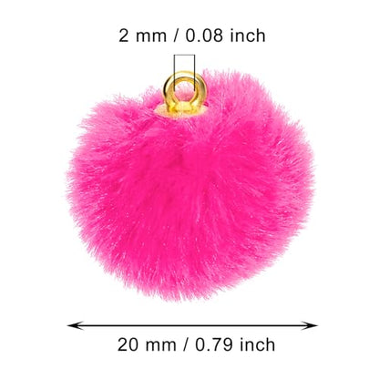 Tupalizy 50PCS Fluffy Pom Poms Charms Soft Fuzzy Faux Fur Puff Ball Pendant for Keychains Bracelets Earrings Jewelry Making Tassels Bags DIY Crafts Party Favors Gifts Accessories - color: Fuchsia